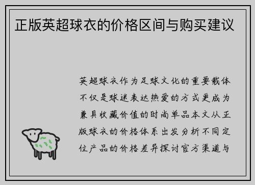 正版英超球衣的价格区间与购买建议