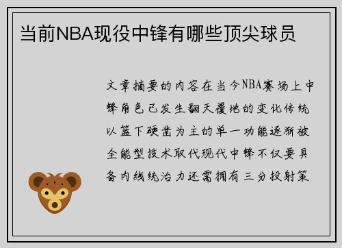 当前NBA现役中锋有哪些顶尖球员